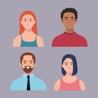 paquete de cuatro personajes avatares de personas vector