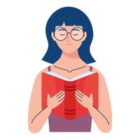 mujer con anteojos leyendo el personaje del libro de texto vector