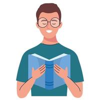 man wearing eyeglasses reading text book vector