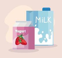 iconos de productos de leche y yogur vector