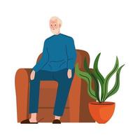 elderly old man seated in sofa character vector