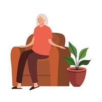 elderly old woman seated in sofa character vector