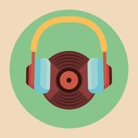 old retro vinyl player with earphones vector