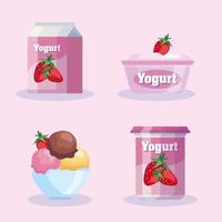 delicious strawberry flavor yogurt products vector