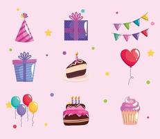 bundle of six party birthday celebration set icons vector