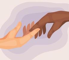 manos interraciales humanos icono amigable vector