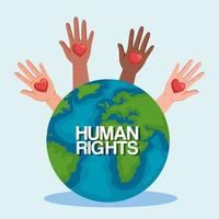 Human rights with hands up hearts and world vector design