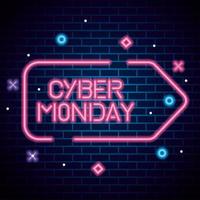 cyber monday in label neon on bricks background vector design