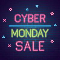 cyber monday neon on bricks background vector design