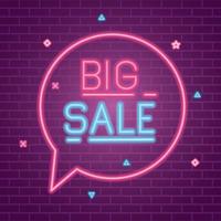 big sale in bubble neon on bricks background vector design