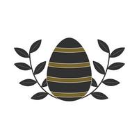 happy easter dark striped egg decoration leaf white background vector