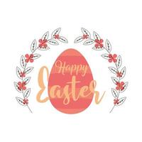 happy easter hand drawn lettering egg and flowers white background vector