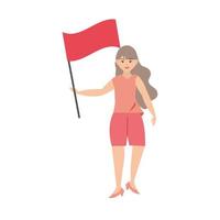 mujer sostiene la bandera de dibujos animados fondo blanco vector