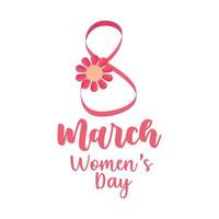 womens day handmade lettering 8 march flower white background vector
