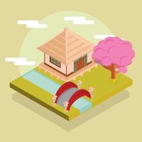 chinese house bridge tree vector