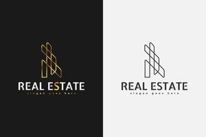 Minimalist Real Estate Logo in Gold Gradient with Line Style vector