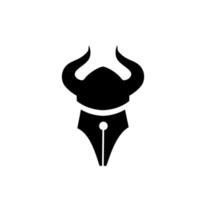 Viking hat pen nib logo icono vector ilustración diseño
