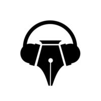 Concepto de logotipo de bolígrafo musical para auriculares con diseño de ilustración de icono de vector de plumilla