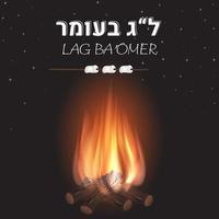 banner de vacaciones de lag baomer con fuego y malvavisco vector