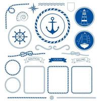 Nautical sea frame collection with marine rope boat  lighthouse vector