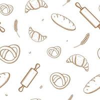 Hand drawn seamless pattern of bread and bakery products vector