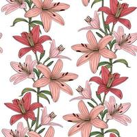Seamless vector pattern with colorful lily flowerss