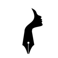 Vector mujer pluma pluma estilográfica con símbolo de cara de cabeza de mujer se puede utilizar para el diseño de logotipo de mujer escritora