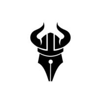 Viking hat pen nib logo icono vector ilustración diseño