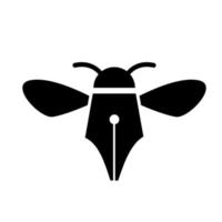 bugs bee with pen writer vector logo icon illustration design