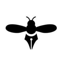 bugs bee with pen writer vector logo icon illustration design