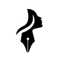 Vector mujer pluma pluma estilográfica con símbolo de cara de cabeza de mujer se puede utilizar para el diseño de logotipo de mujer escritora