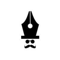 Vector maestro señor señor escritor de pluma hombre con bigote y sombrero logo icono ilustración diseño plano