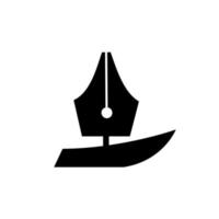 concepto de logotipo de aventura periodista barco de vela y plumilla vector