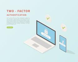 Two factor authentication Verification identity by password and security code vector