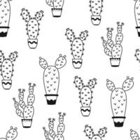 Seamless pattern with potted cactus Vector outline illustration drawings For design packaging textile background design postcards and posters