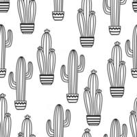 Seamless pattern with potted cactus Vector outline illustration drawings For design packaging textile background design postcards and posters