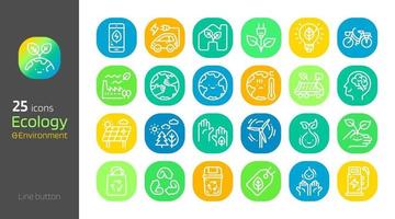 Ecology line icon button set vector