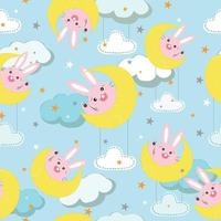 Cute rabbit in halfmoon with ornament seamless pattern vector