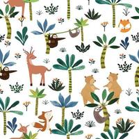 Cute animal in botnical tropical forest seamless pattern vector