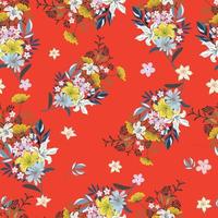 Bouquet flower on red background seamess pattern vector