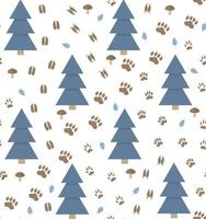 Seamless vector pattern with animal footprint tracks and fir tree on a white background Perfect for wallpaper wrapping paper textile or fabric