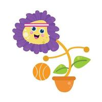 Cute flower character play basketball vector template design