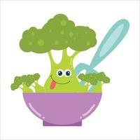 Cute Broccoli Flat Cartoon Character Vector Template Design Illustration