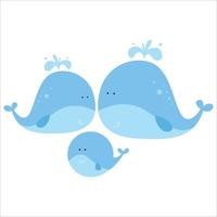 Ilustración de diseño de plantilla de vector de personaje de dibujos animados plano animal de familia de delfines lindo