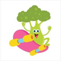 Cute Broccoli Flat Cartoon Character Vector Template Design Illustration