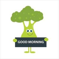 Cute Broccoli Flat Cartoon Character Vector Template Design Illustration