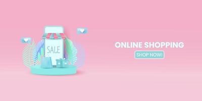 Online shopping store with mobile application digital marketing and sale banner background vector