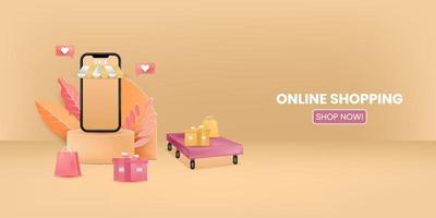 Online shopping store with mobile application digital marketing and sale banner background vector
