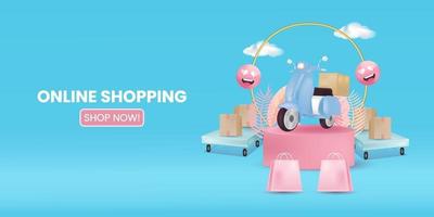 Online shopping store with mobile application digital marketing and sale banner background vector