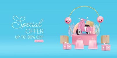 Online shopping store with mobile application digital marketing and sale banner background vector